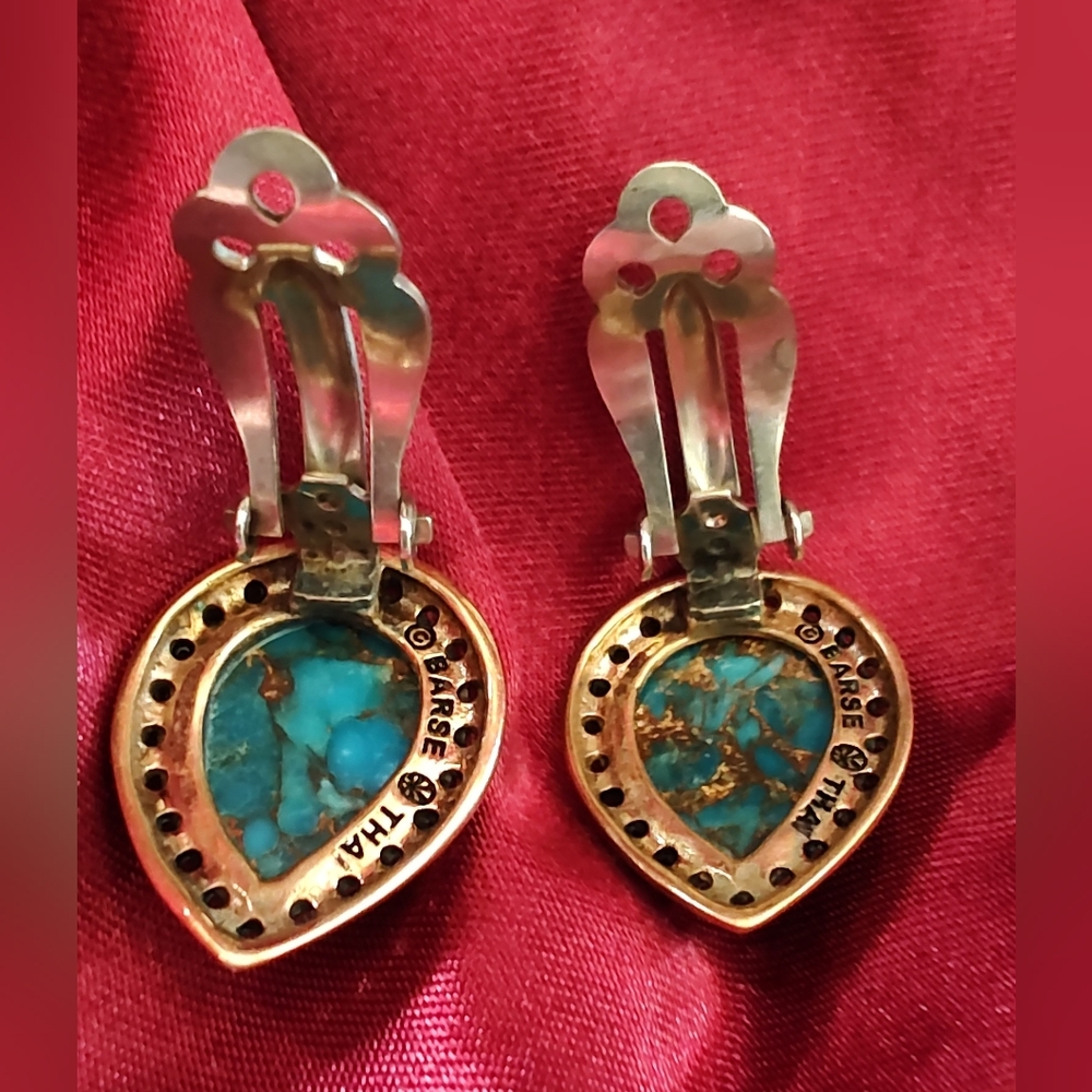 Barse Golden Bronze Genuine Turquoise Teardrop Clip Earrings - Picture 3 of 3